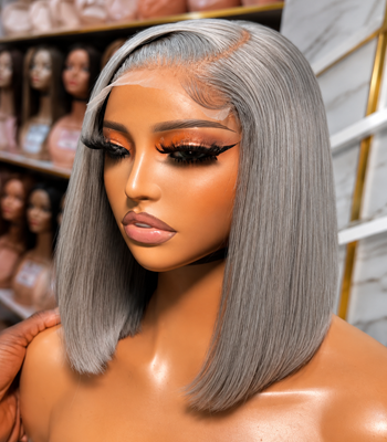 HOME 12'' grey color bob wig display chat